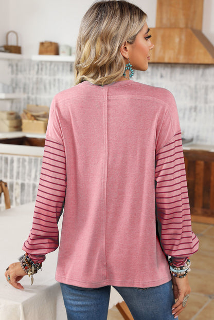 "Striped Bishop Sleeve Top with Side Slits"