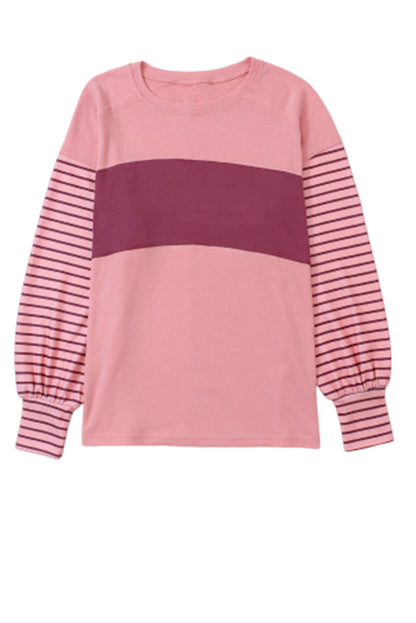 "Striped Bishop Sleeve Top with Side Slits"