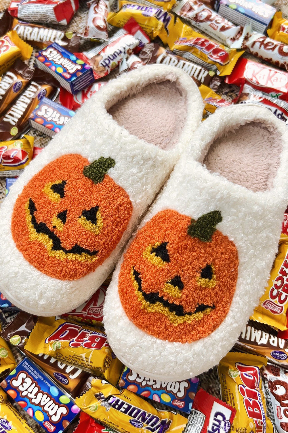 "Halloween Pumpkin Print Plush" Slippers