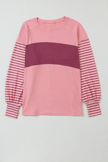 "Striped Bishop Sleeve Top with Side Slits"