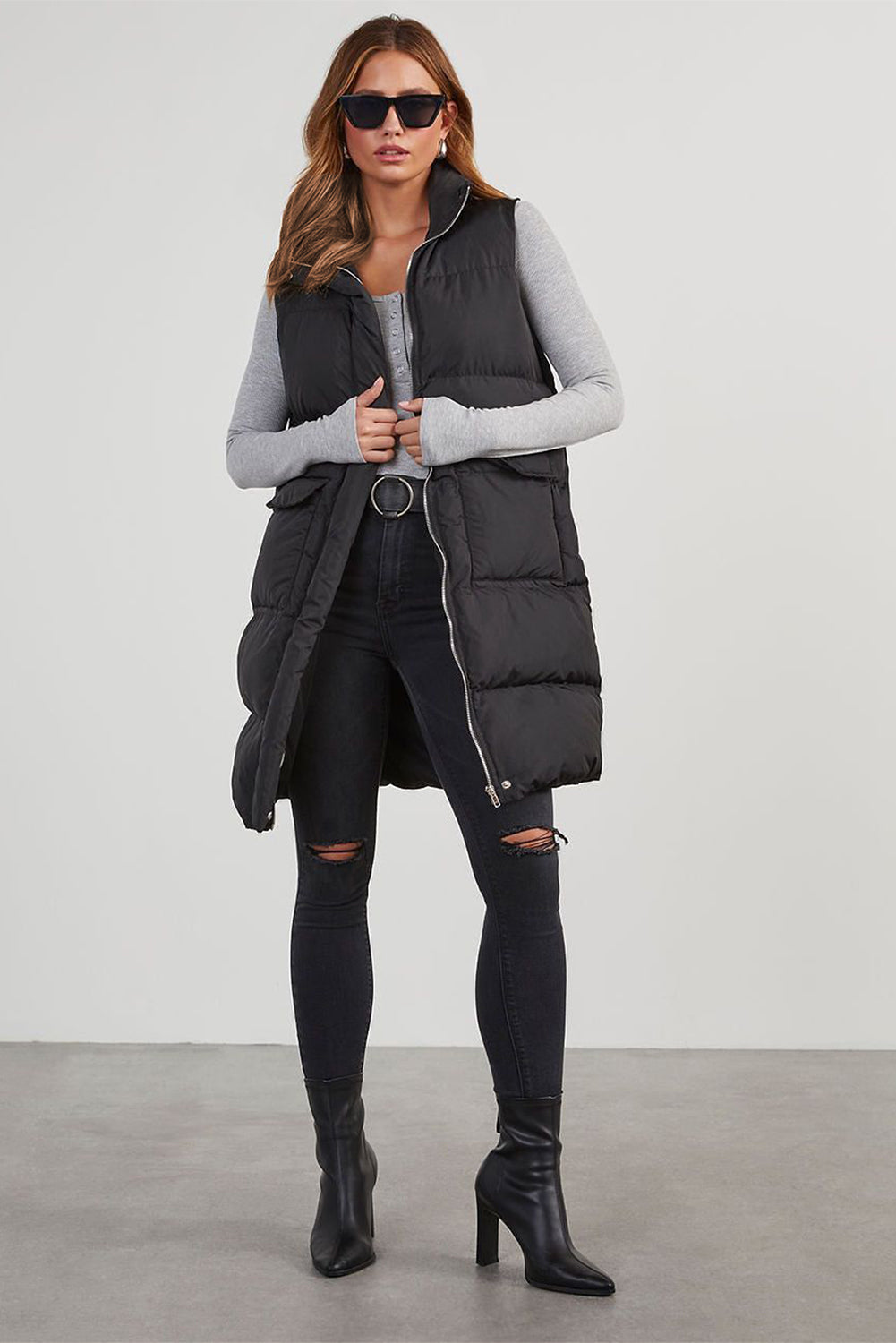 Black Puffer Zip Up Vest Coat