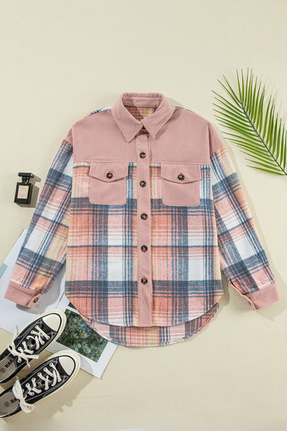 "Cinnamon Plaid Corduroy Loose" Shacket