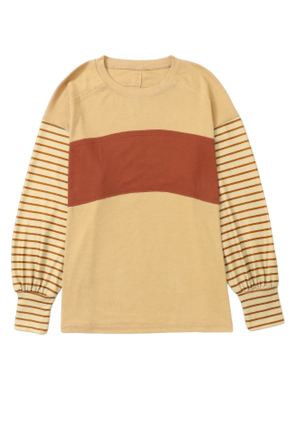 "Striped Bishop Sleeve Top with Side Slits"