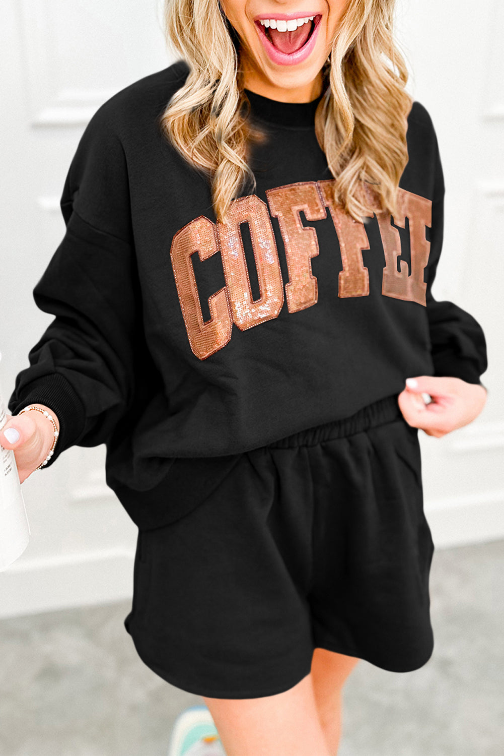 **SET** "COFFEE Loose Fit Sweatshirt and Shorts"