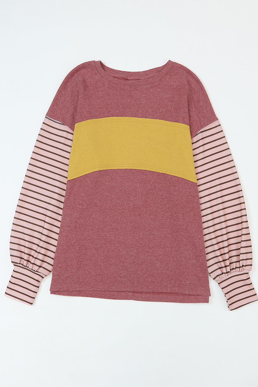 "Striped Bishop Sleeve Top with Side Slits"