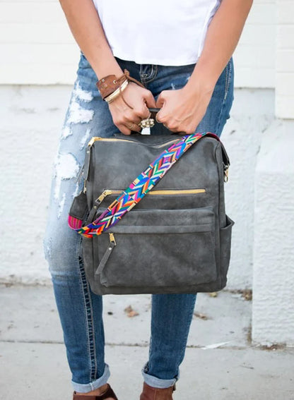 "Dark Grey Aztec Pattern" Backpack Handbag