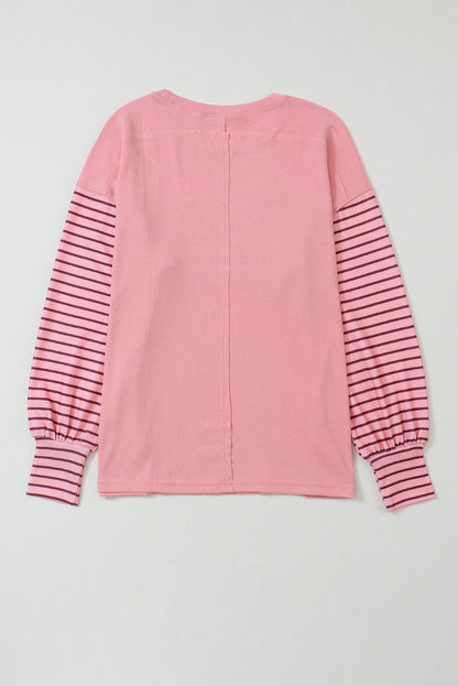 "Striped Bishop Sleeve Top with Side Slits"