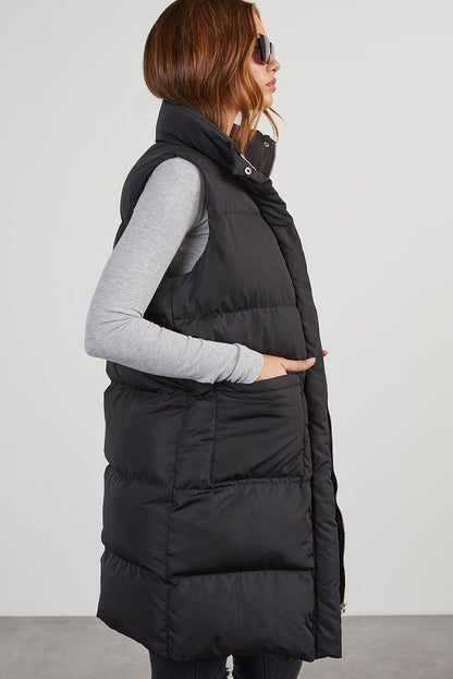 Black Puffer Zip Up Vest Coat