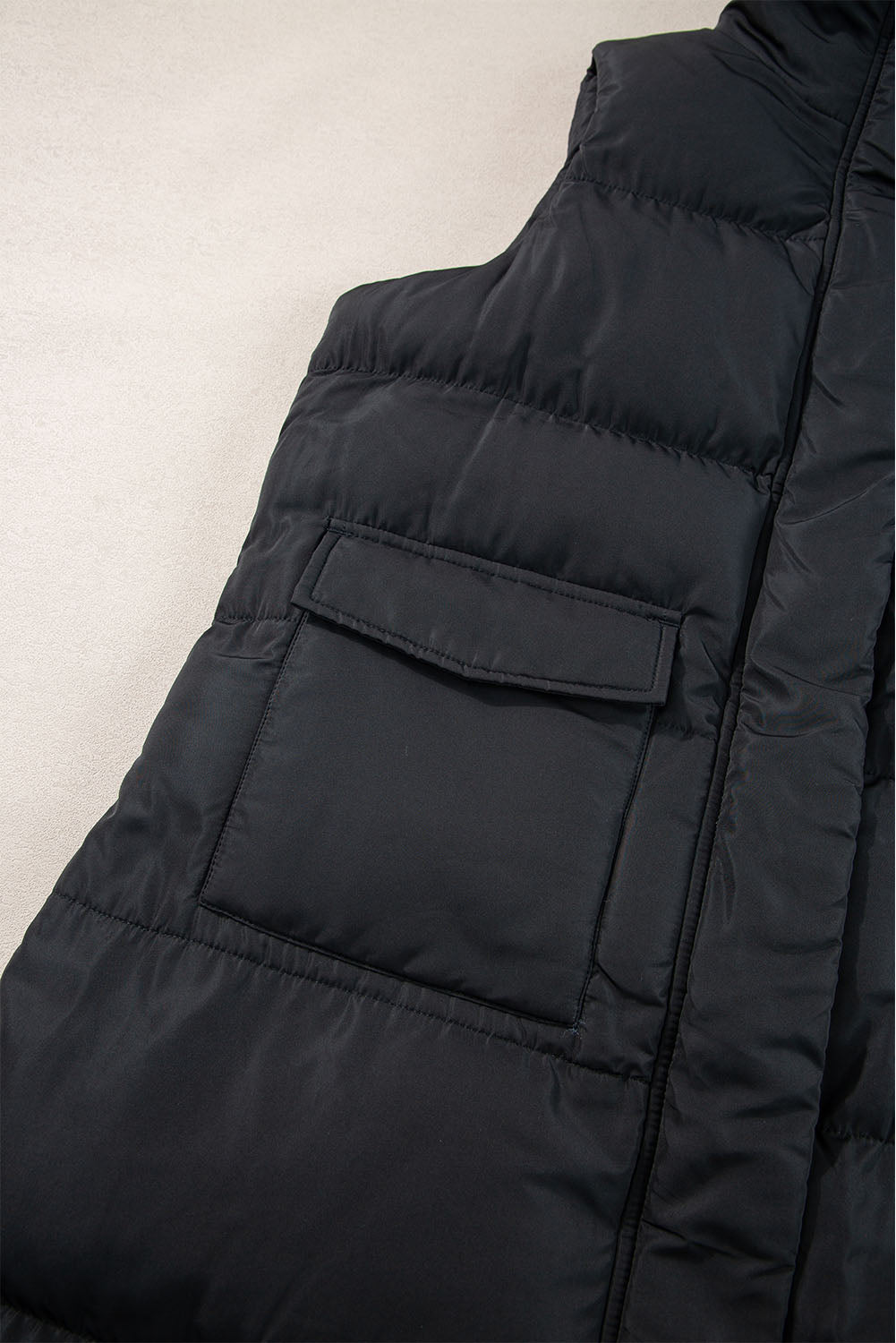 Black Puffer Zip Up Vest Coat