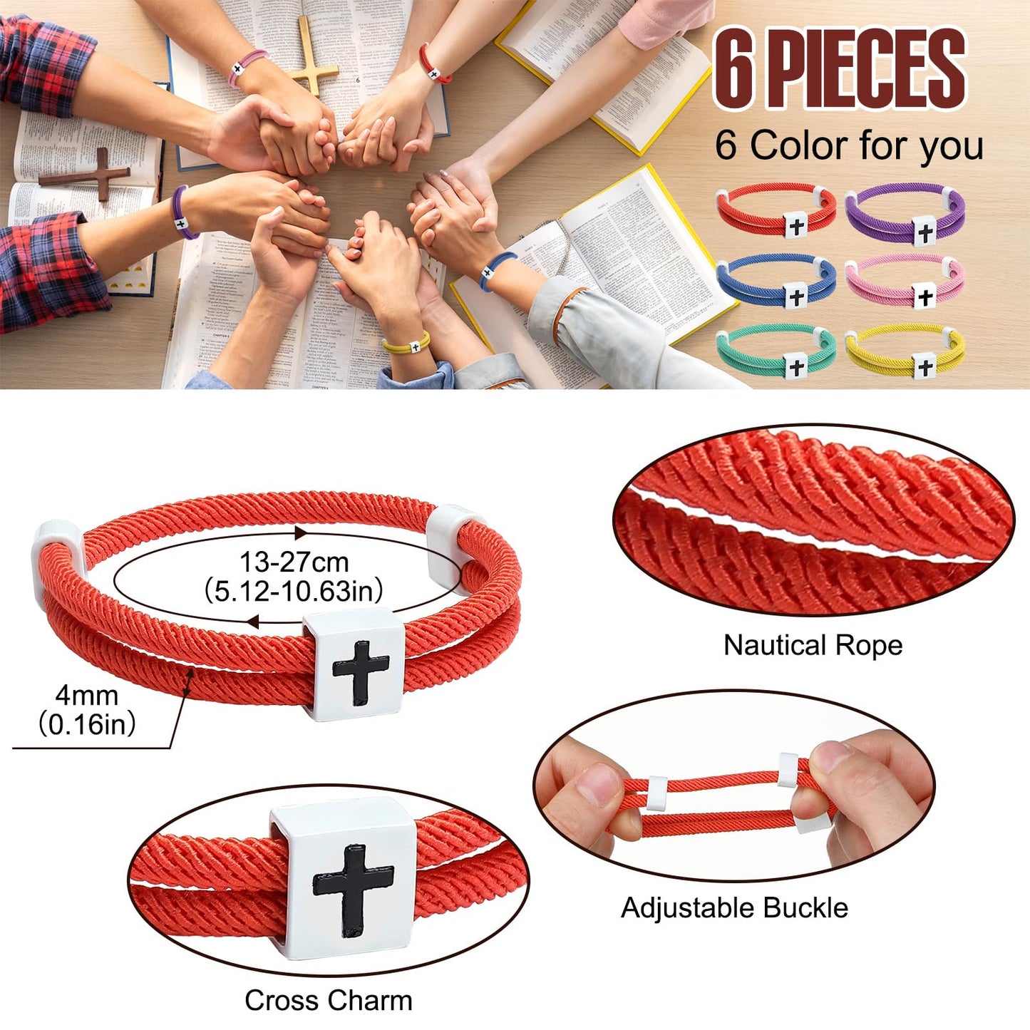 "6 Pcs Adjustable Rope Bracelet"