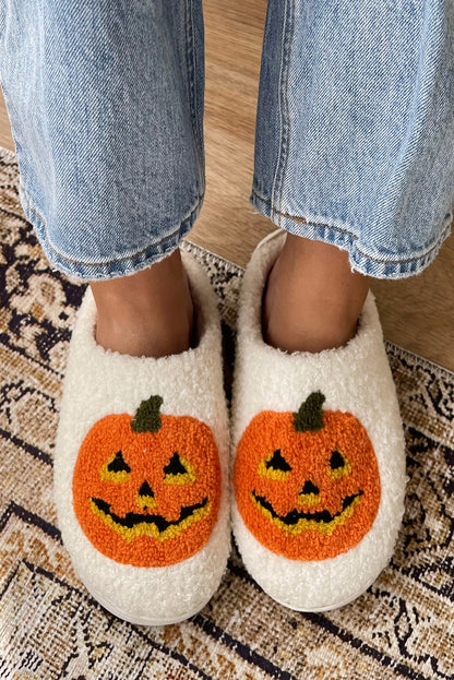 "Halloween Pumpkin Print Plush" Slippers