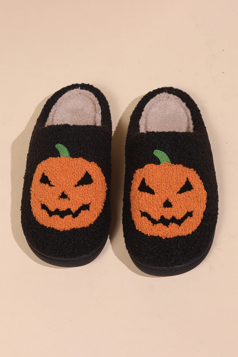 "Halloween Pumpkin Print Plush" Slippers