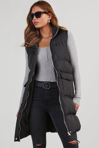 Black Puffer Zip Up Vest Coat