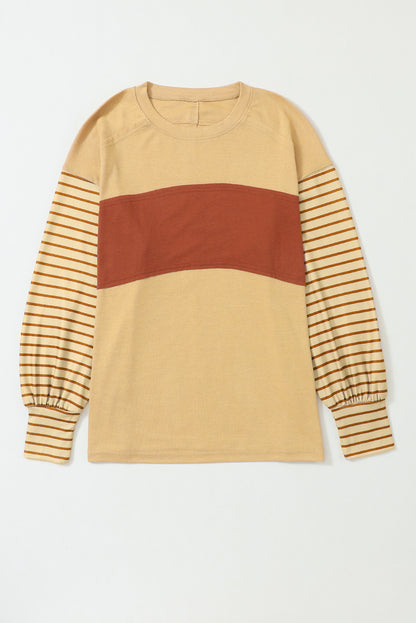 "Striped Bishop Sleeve Top with Side Slits"