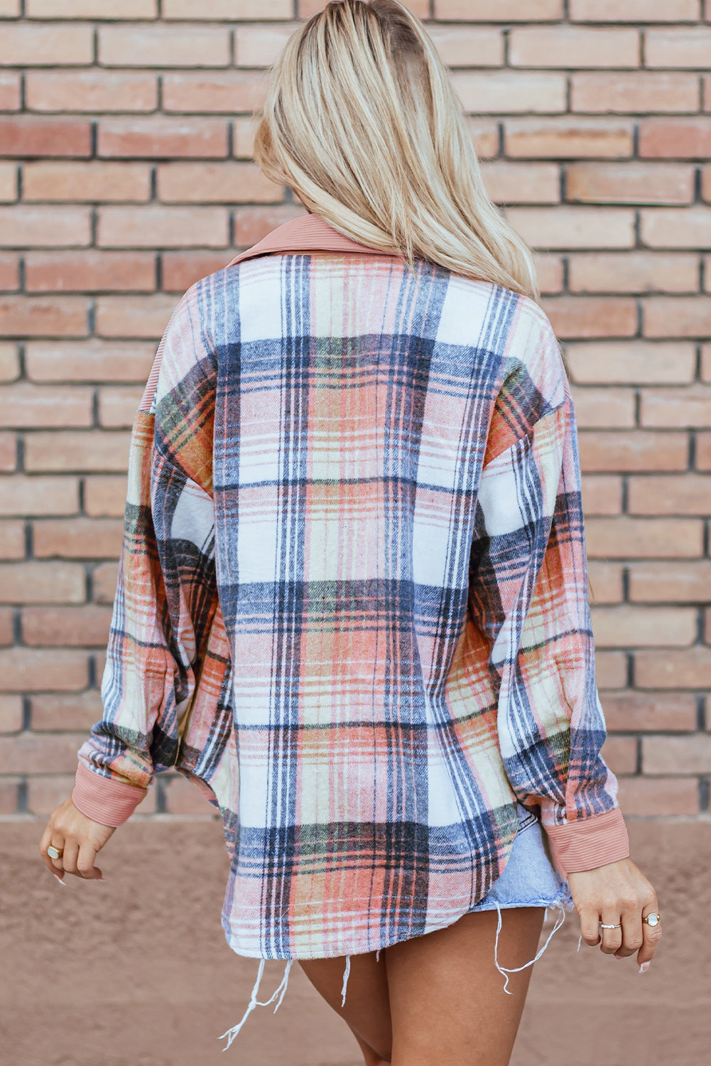 "Cinnamon Plaid Corduroy Loose" Shacket