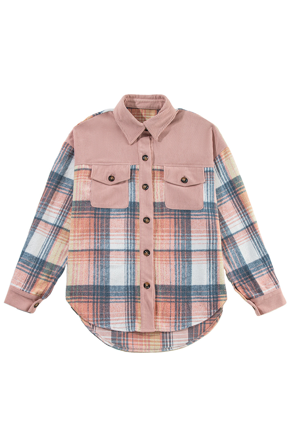 "Cinnamon Plaid Corduroy Loose" Shacket