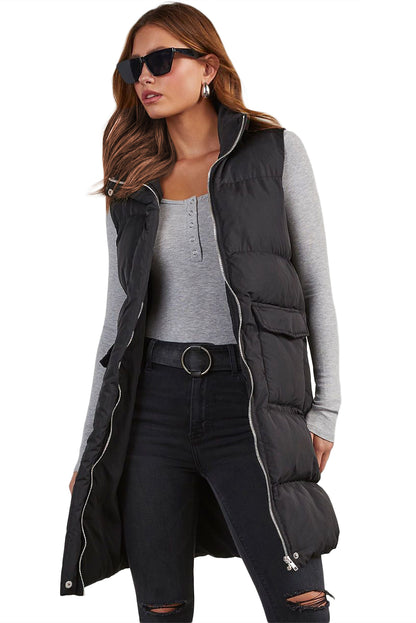 Black Puffer Zip Up Vest Coat