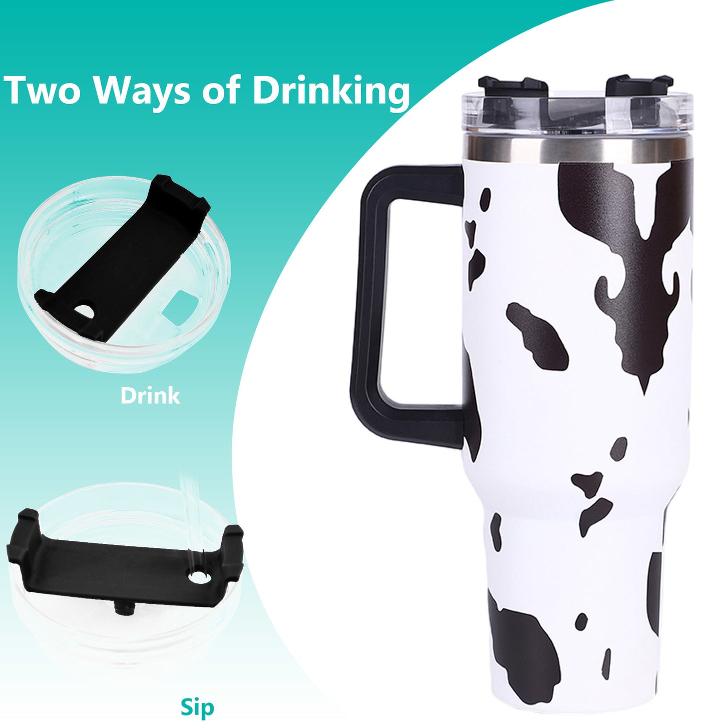 40oz Cow-print" Insulated Tumbler W/ Handle