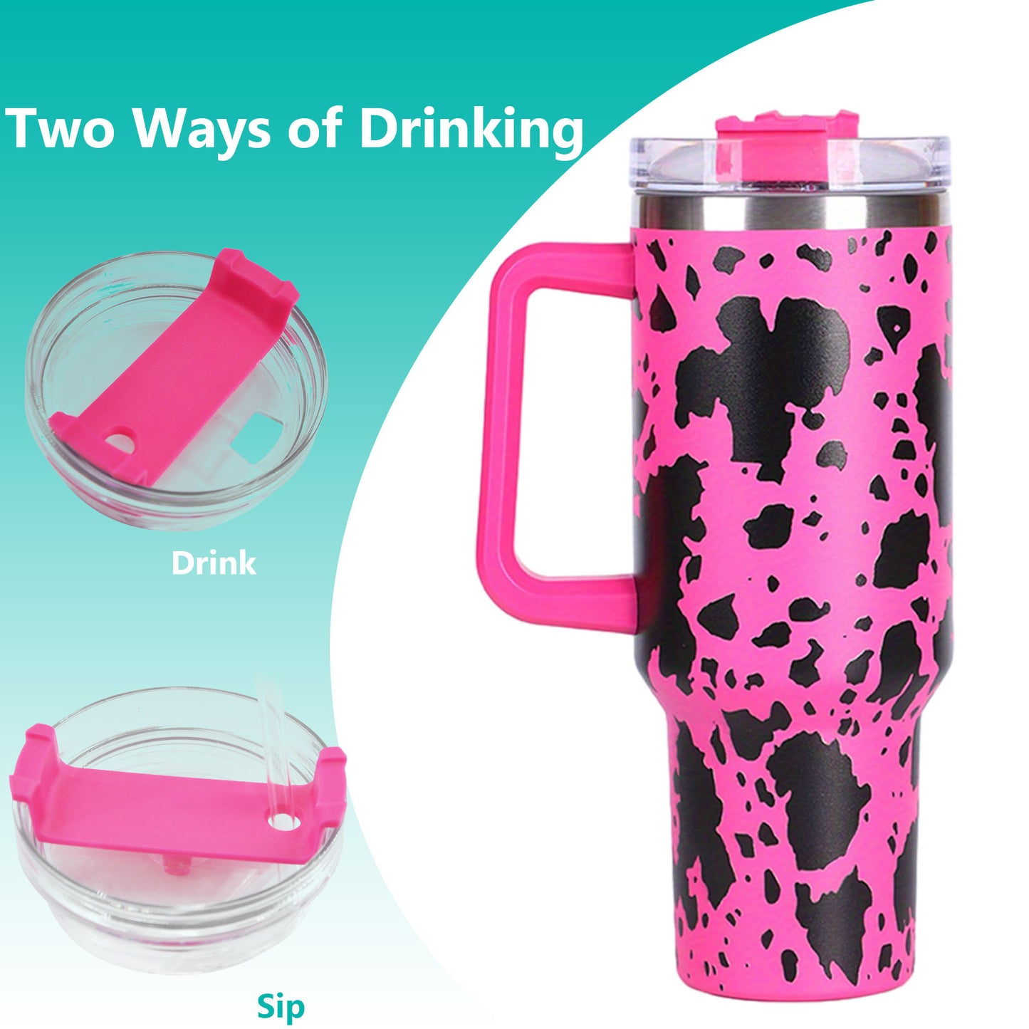 40oz Cow-print" Insulated Tumbler W/ Handle