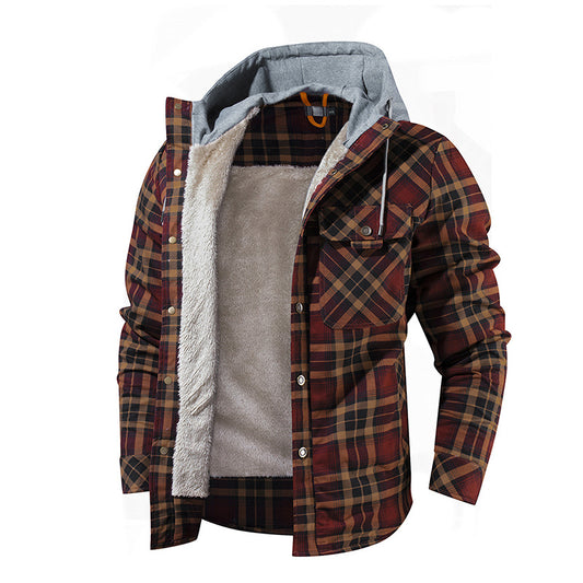 Mens "Fleece Lining Lumberjack Plaid Hooded Jacket"