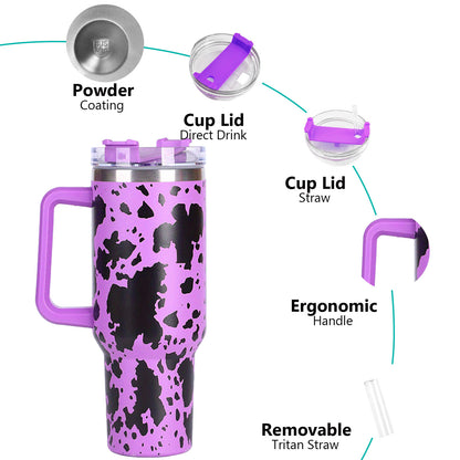 40oz Cow-print" Insulated Tumbler W/ Handle