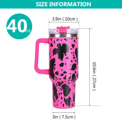 40oz Cow-print" Insulated Tumbler W/ Handle