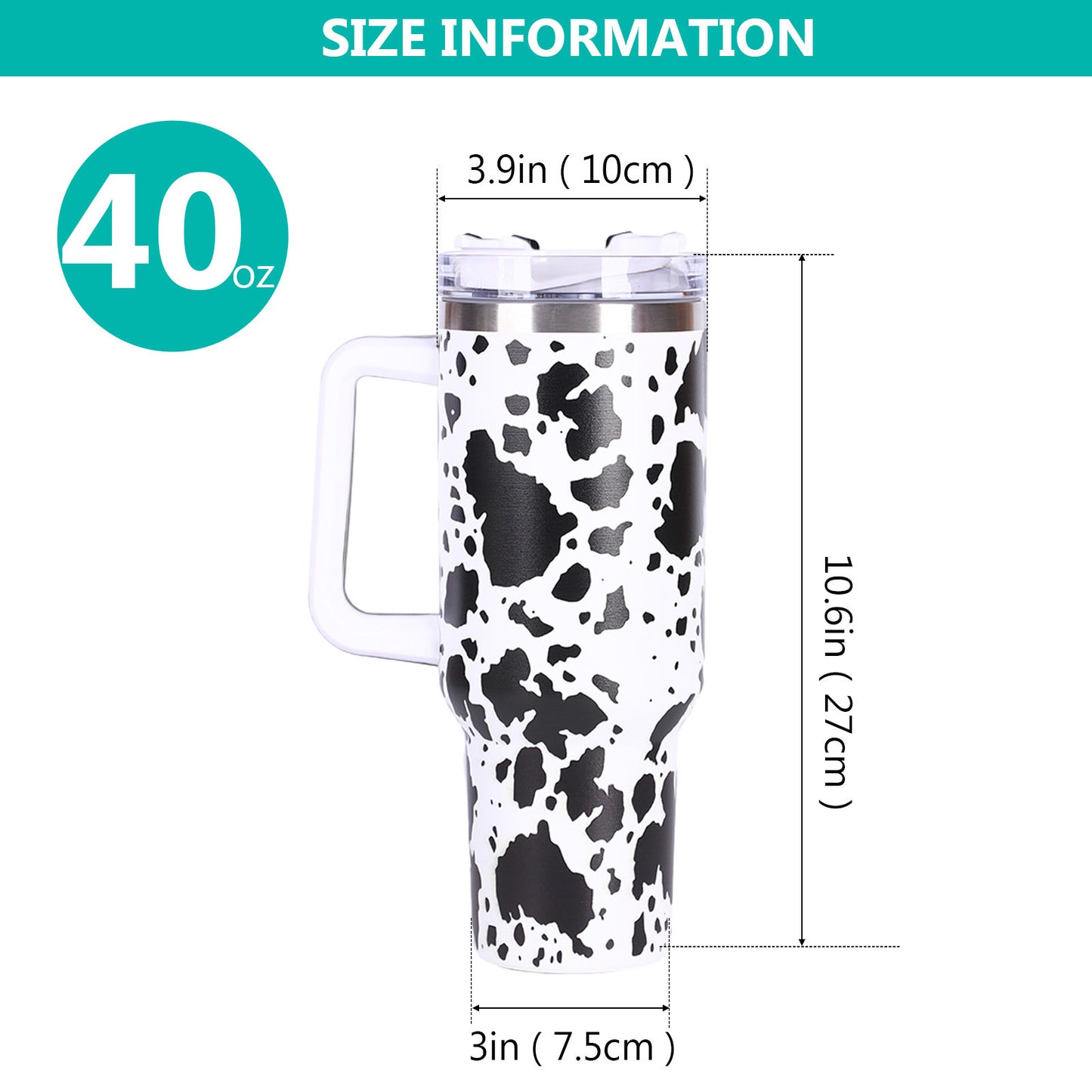 40oz Cow-print" Insulated Tumbler W/ Handle