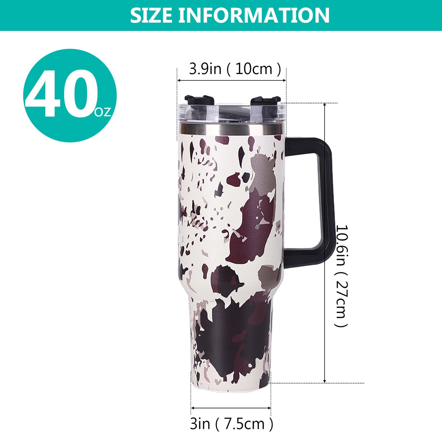 40oz Cow-print" Insulated Tumbler W/ Handle