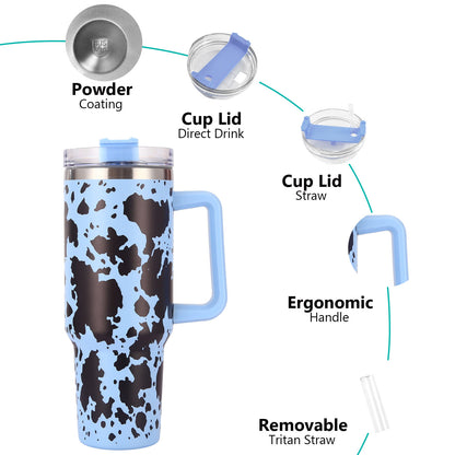 40oz Cow-print" Insulated Tumbler W/ Handle