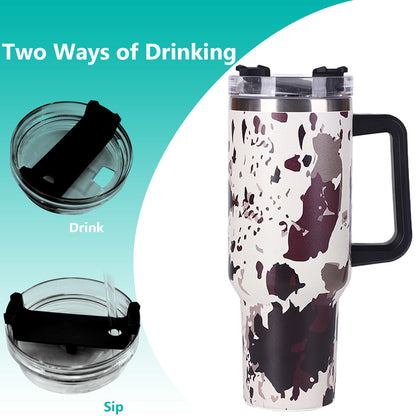 40oz Cow-print" Insulated Tumbler W/ Handle