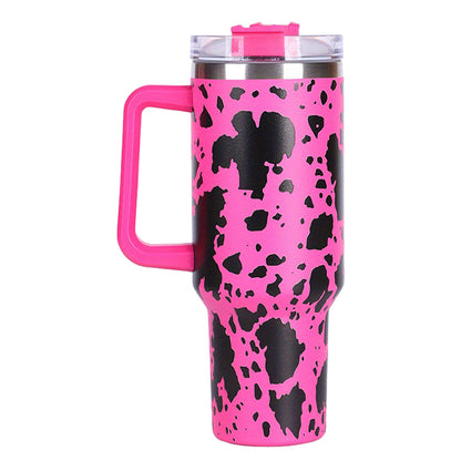 40oz Cow-print" Insulated Tumbler W/ Handle