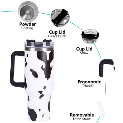 40oz Cow-print" Insulated Tumbler W/ Handle