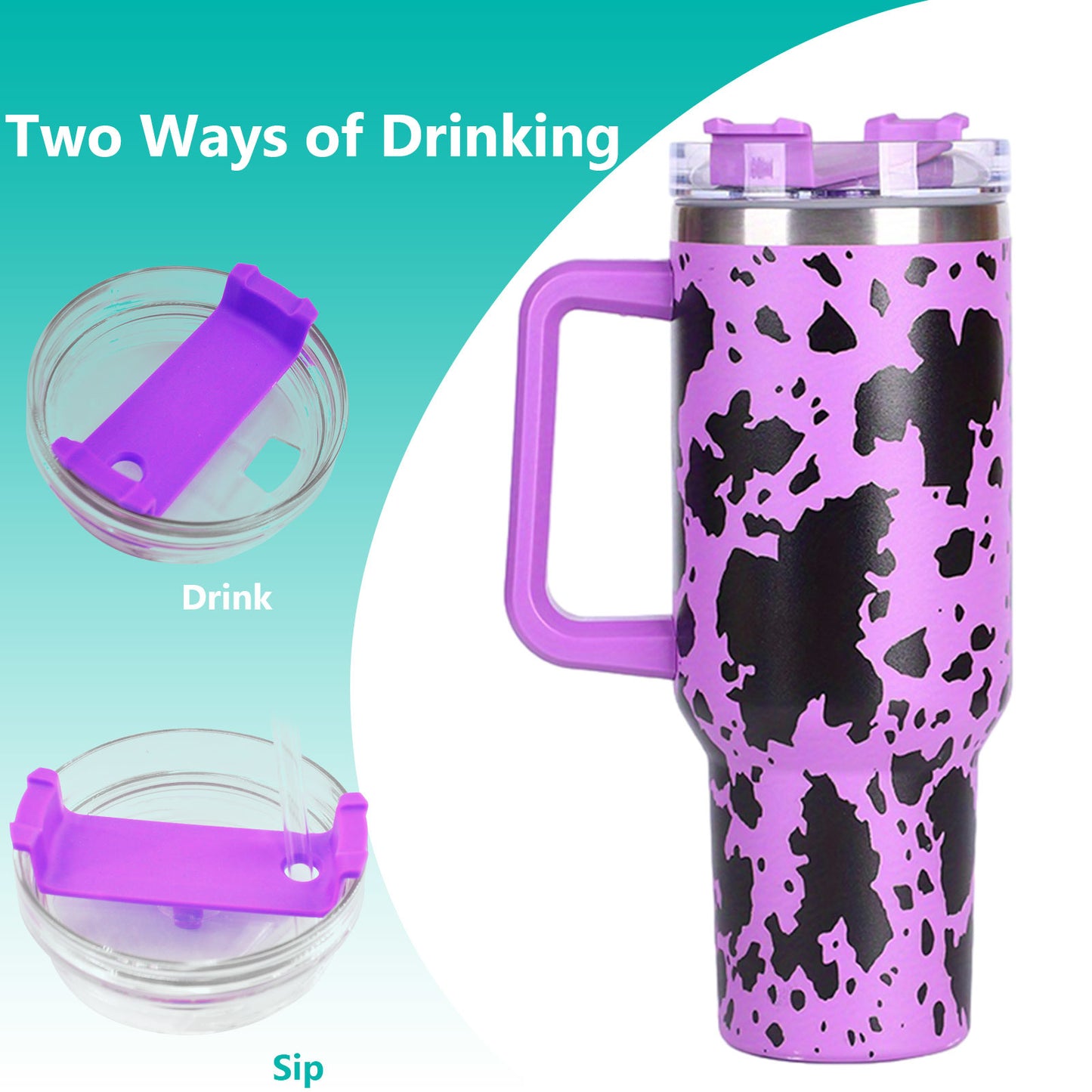 40oz Cow-print" Insulated Tumbler W/ Handle