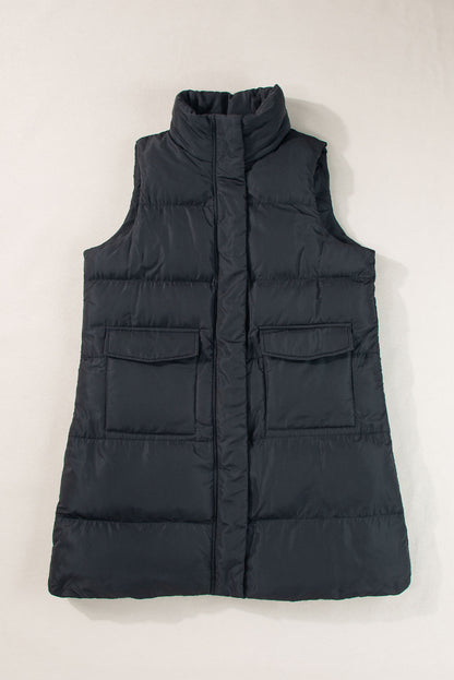 Black Puffer Zip Up Vest Coat