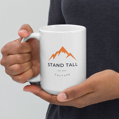 "Stand Tall Culture" Logo - White glossy mug